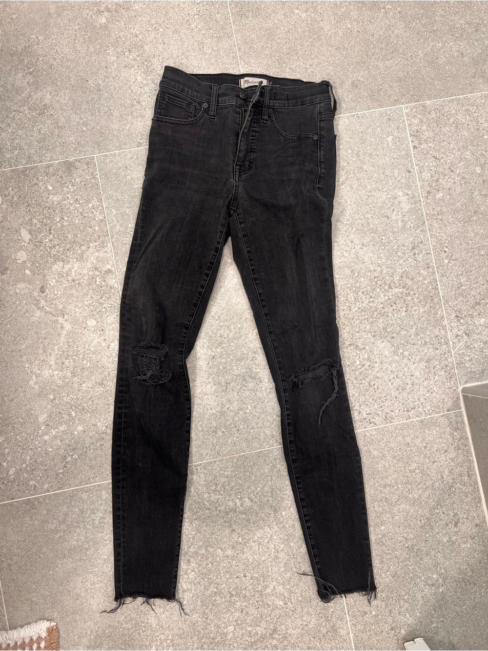 Madewell Washed Black Skinny Jeans with Knee Distress